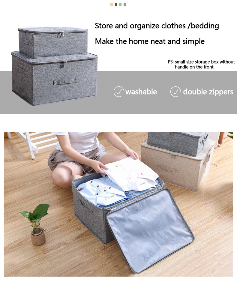 Collapsible Linen Storage Organizer with Zipper and Handles Closet Shelf Storage Bins