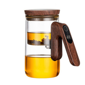 Borosilicate Glass Tea Glass Tea Pot With Acacia Wood Timer Handle 550ml Capacity