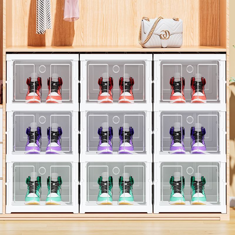 Multi-layer Folding Plastic Stackable Shoe Organizer for Closet Space Saving Foldable Shoe Box Rack Sneaker Container