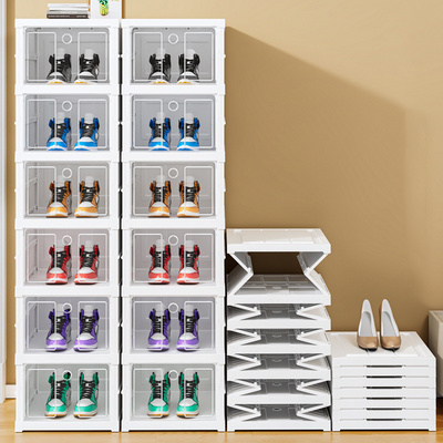 Multi-layer Folding Plastic Stackable Shoe Organizer for Closet Space Saving Foldable Shoe Box Rack Sneaker Container