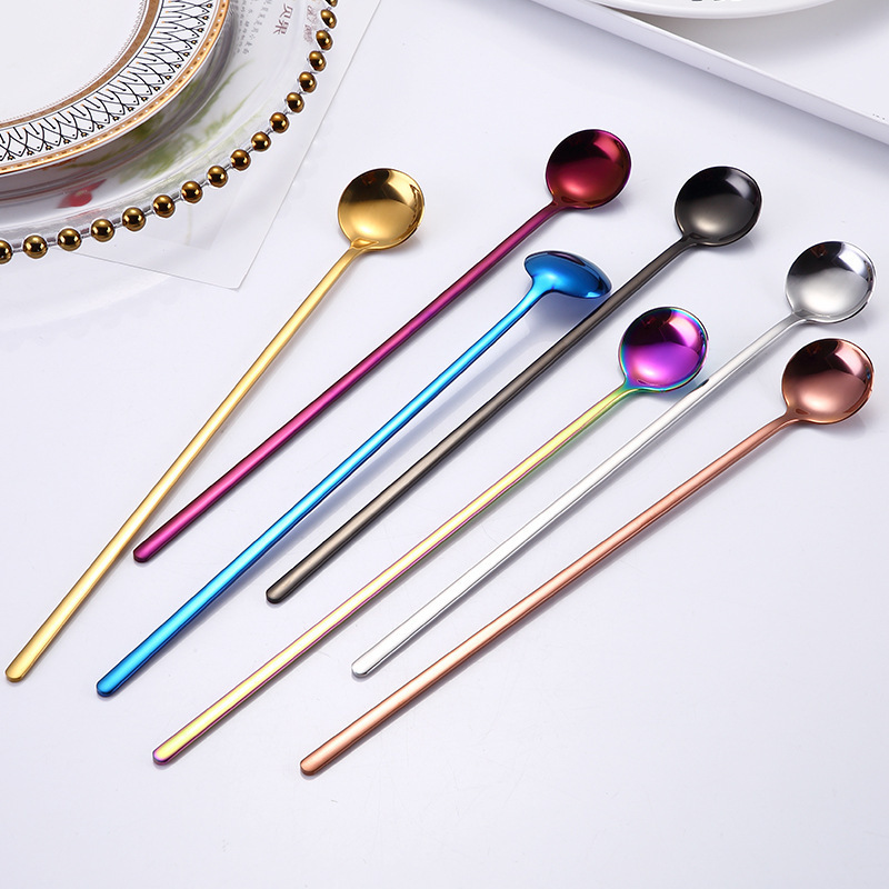 Long Handled Stainless Steel Rose Gold Teaspoon Sugar Bar Coffee Ice Stirring Spoon Metal Dessert Tea Spoon Cutlery Spoon