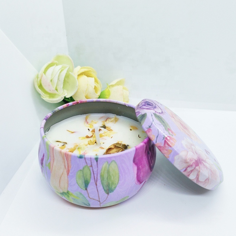 Hot Selling Dried Flower Scented Luxury Soy Wax Home Wedding Decorative Gift Set Travel Tin Candles