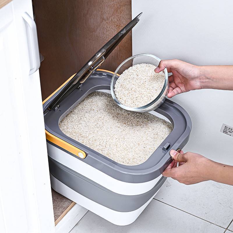 Plastic Folding Rice Food Container Storage Boxes Bins with Lids Buckets Flour Grain Dispenser