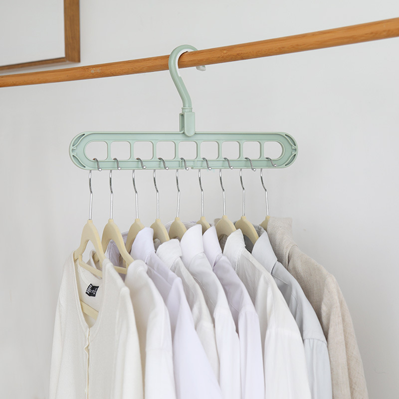 Cheap Plastic Hanger Drying Rack Rotatable Coat Clothes Folding Multi Layer Hangers Space Saving 9-Hole Foldable Hanger