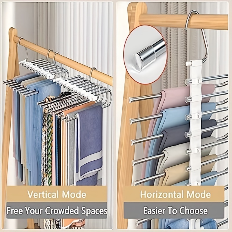 Multifunctional Pants Hanger 5 or 9 Layers Telescopic Magic Folding Hanger for Wardrobe Organizer