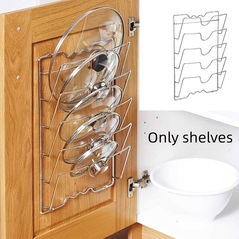 Cabinet Lid Organizer Wall Mount Pan Pot Lid Holder Kitchen Storage Racks Metal Steel Door Hanging Lid Rack