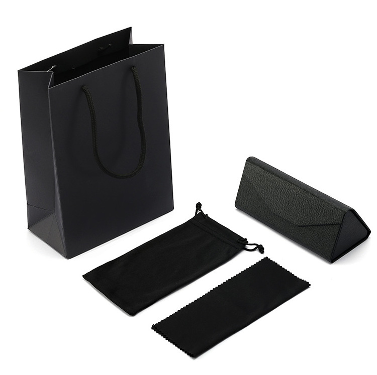 2022 Custom Logo Luxury Popular Black Foldable Glasses Box PU Leather Sunglasses Packing Stock Eyeglasses Case & Bag