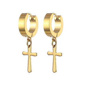 Wholesale hip hop jewelry stainless steel earring hoop cross earring men