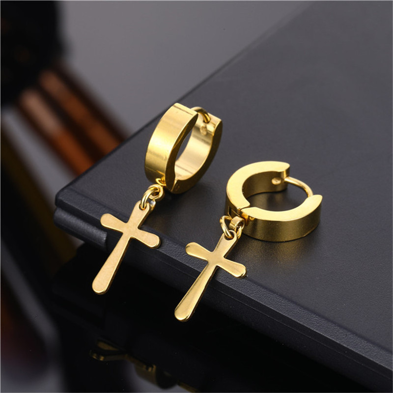 Wholesale hip hop jewelry stainless steel earring hoop cross earring men