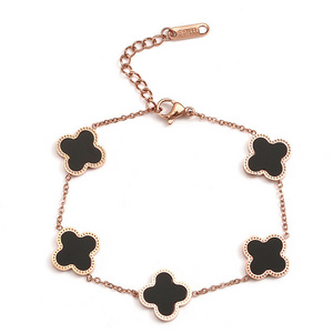 Fashion women jewelry 18k gold filled stainless steel four leaf clover bracelet