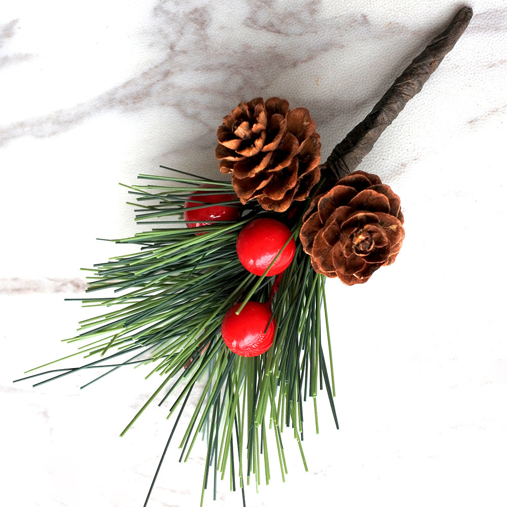 Ins Artificial Red Berry and Pine Cone Christmas Picks with Holly Branches for Mini Christmas Tree DIY Ornaments Artificial Flow