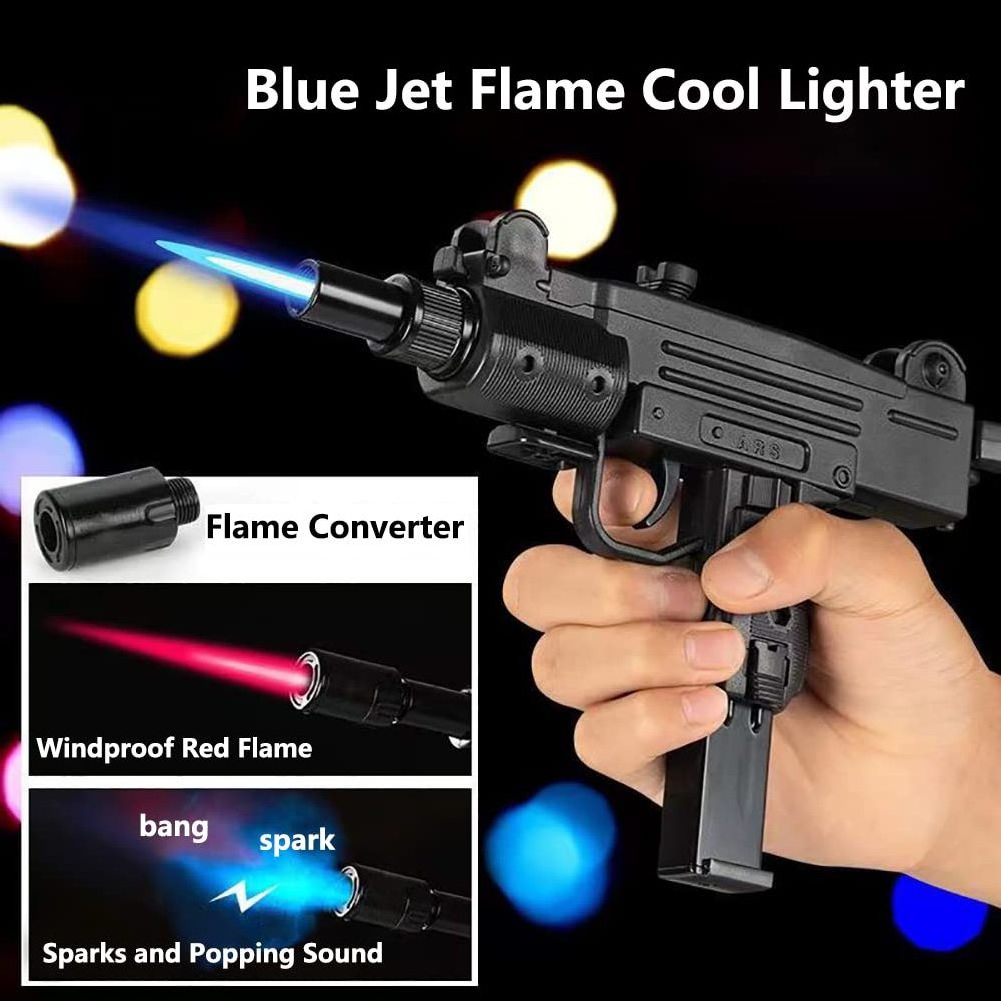 Fuya UZI Refillable Lighter Jet Flame Inflatable Gun Model Cigarette Gun Shape Adjustable Lighter