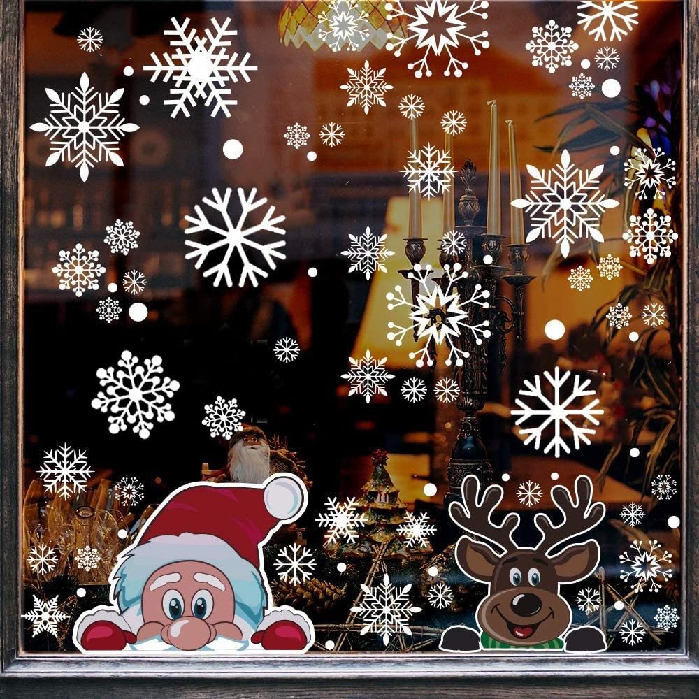 Holiday Christmas Snowflake Window Cling Stickers Snowflake Santa Claus Reindeer Decals