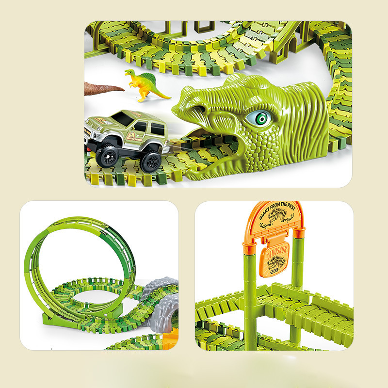 Wholesale number of best-selling children's rail car toy DIY variant match the electric dinosaur roller coaster train Slot Toys