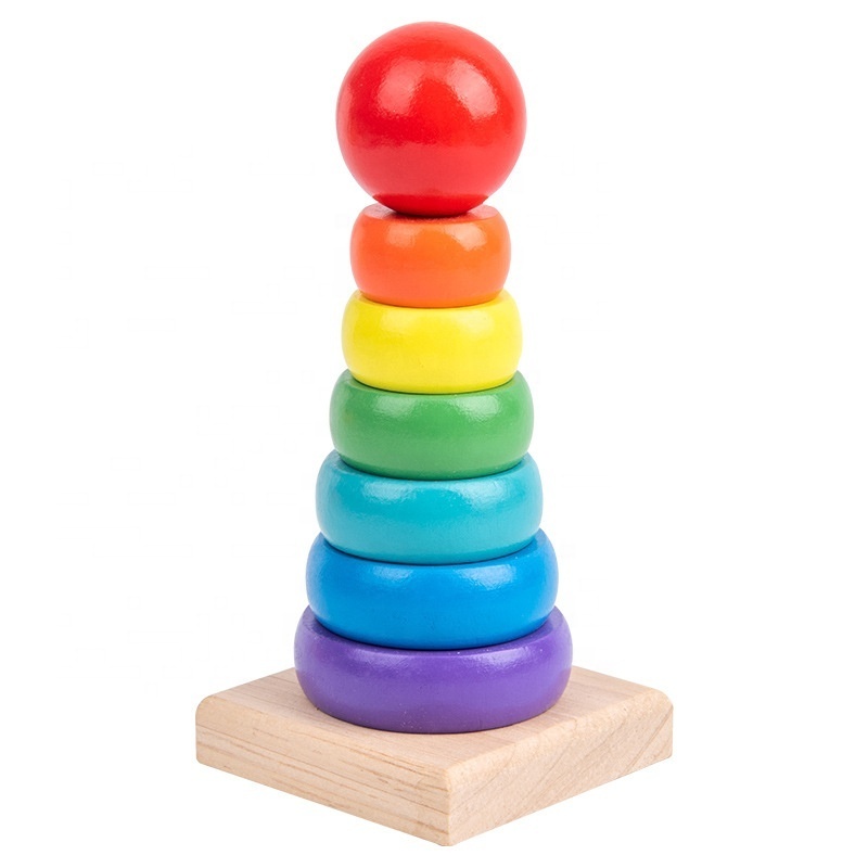 Factory Direct Sale Mini Rainbow Tower Color 8-Layer Ring Building Blocks Stacked Toys for Educational