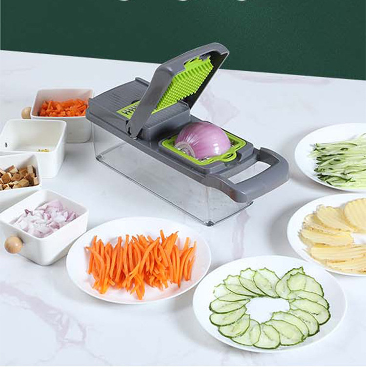 Best cheap custom logo 14 in 1 Hand Held Multifunctional Onion Cutter Fruits Slicer Potatoes Peeler Manual Vegetable Chopper