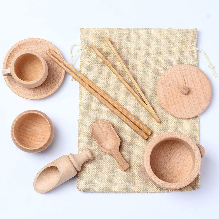 Baby montessori kitchen sensory bin tools Wooden Scoops and Tongs Wooden Waldorf table Toys kid Montessori Toy Sensory Bin Toys