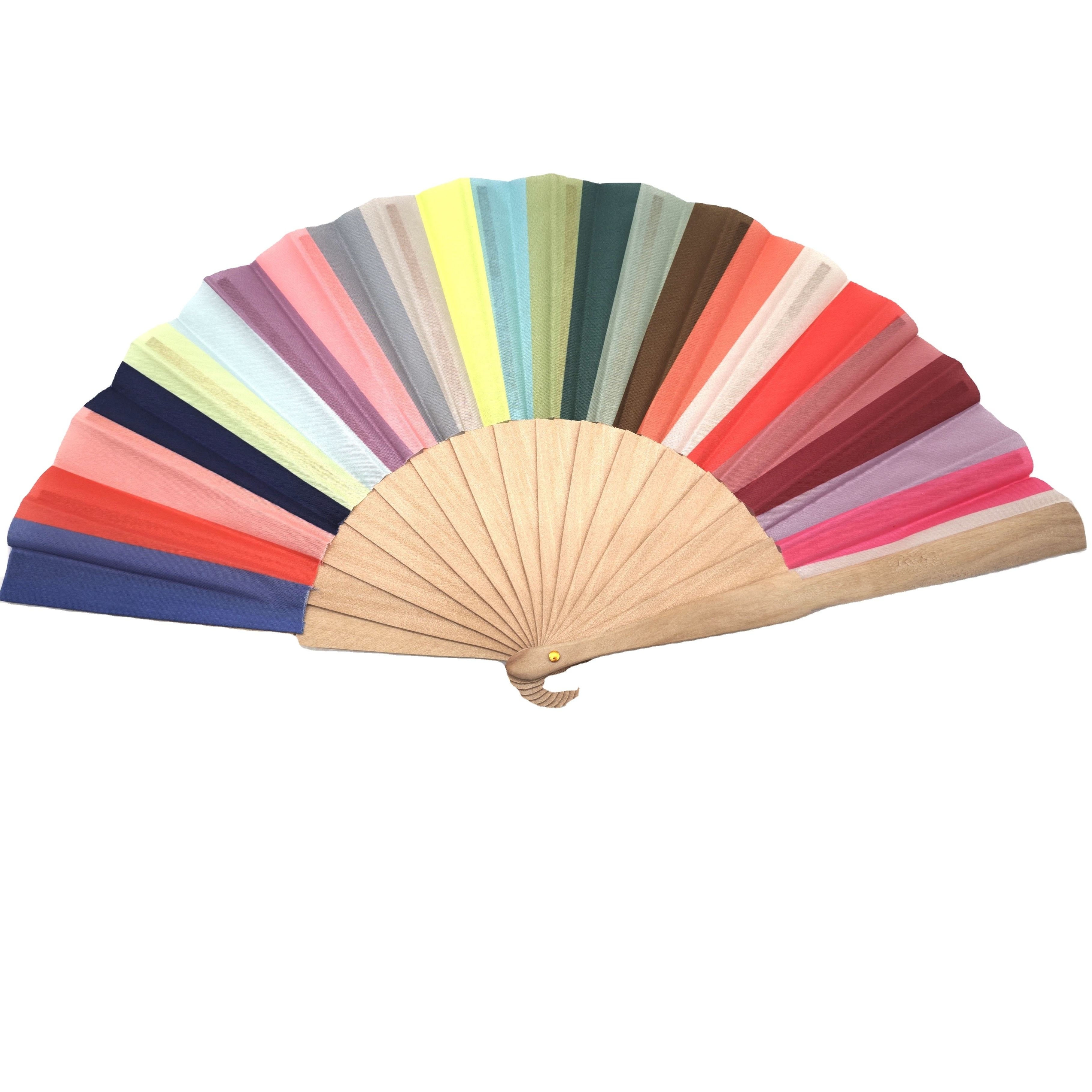 Custom Printed Folding Fan Foldable Wood Fabric Hand Fan Wholesale Bamboo Fan