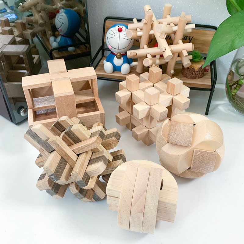 Wooden Puzzle Luban Kongming Lock Puzzle Toy Wooden Brain Teasers Cube Puzzle For Children Adult