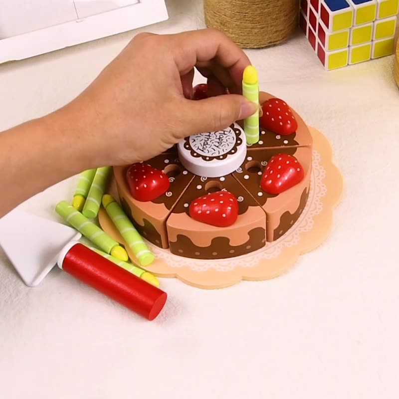 New kitchen pretend play girl afternoon tea play house birthday gift simulation wooden strawberry cake princess kitchen toys