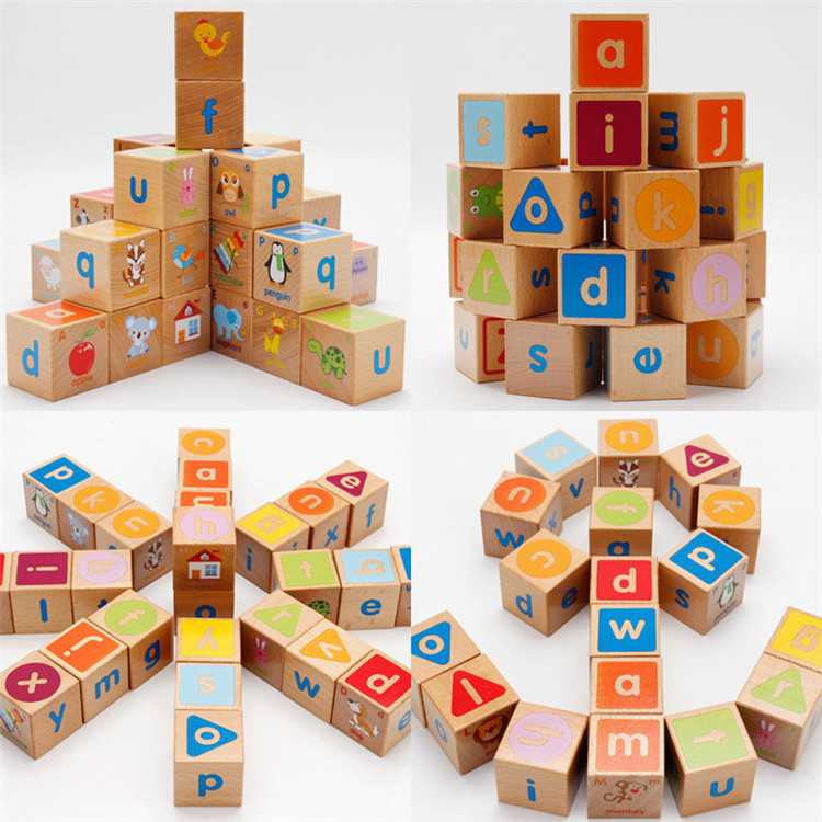 Cartoon color square alphabet abc building wooden blocks