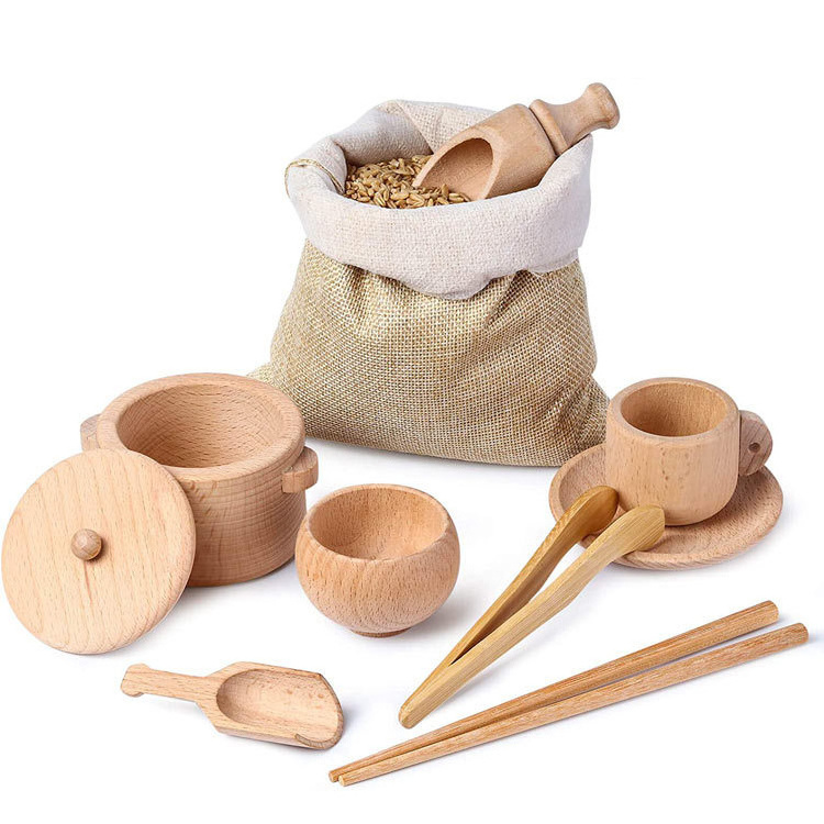 Baby montessori kitchen sensory bin tools Wooden Scoops and Tongs Wooden Waldorf table Toys kid Montessori Toy Sensory Bin Toys