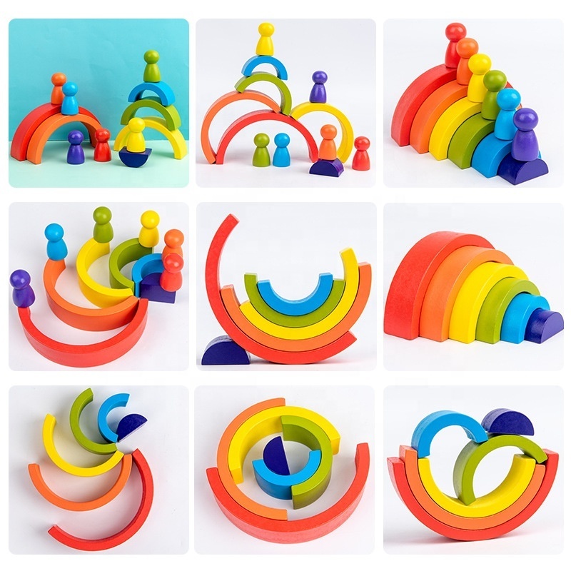 Factory Direct Sale Mini Rainbow Tower Color 8-Layer Ring Building Blocks Stacked Toys for Educational