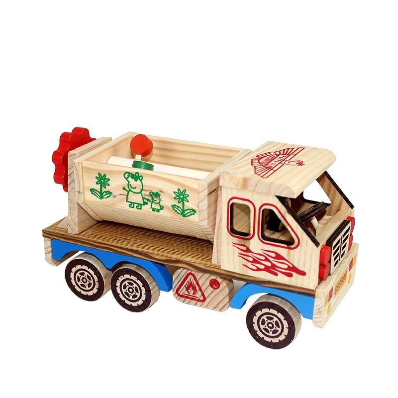 High Quality Educational Wooden Toy Car Assemble Engineering Construction Vehicle Wooden Truck Model Car Toys For Kids