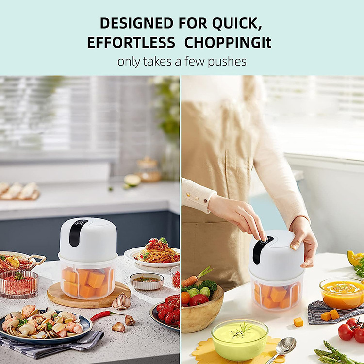 Push button automatic quick spin electric garlic chopper garlic chopper garlic crusher with Sharp blade