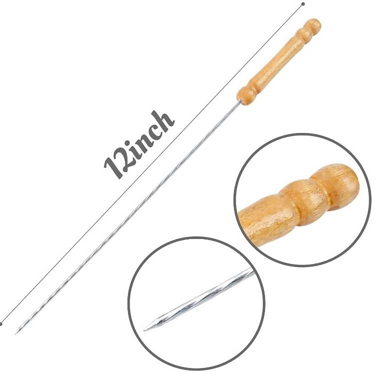 Stainless Steel Needles wooden handle Grilling kebab Skewers Barbecue Roasting Sticks wood Bbq tools Bbq accessories Bbq skewers