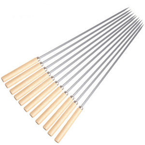 Private Label Wood Handle Stainless Steel BBQ Skewers Sticks Tools BBQ Accessories