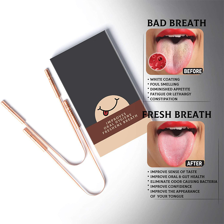 Wholesale Reusable Copper Tongue Cleaner Stainless Steel Tongue Scraper for Bad Breath Prevention