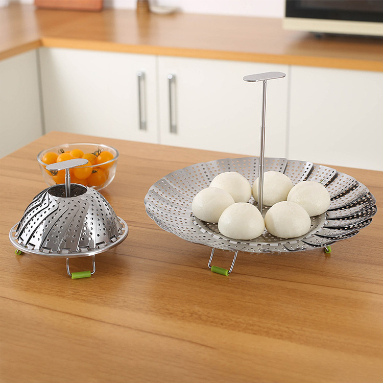 Wholesale stainless steel telescopic folding food steamer dumpling steamer drain basket