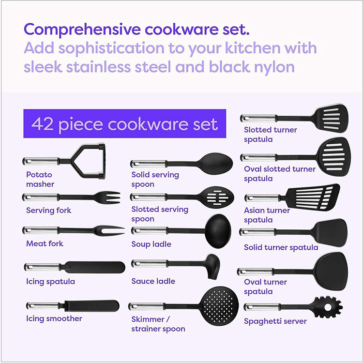 Heat-Resistant 42pcs stainless steel nylon cooking utensils set kitchen utensils set utensil set