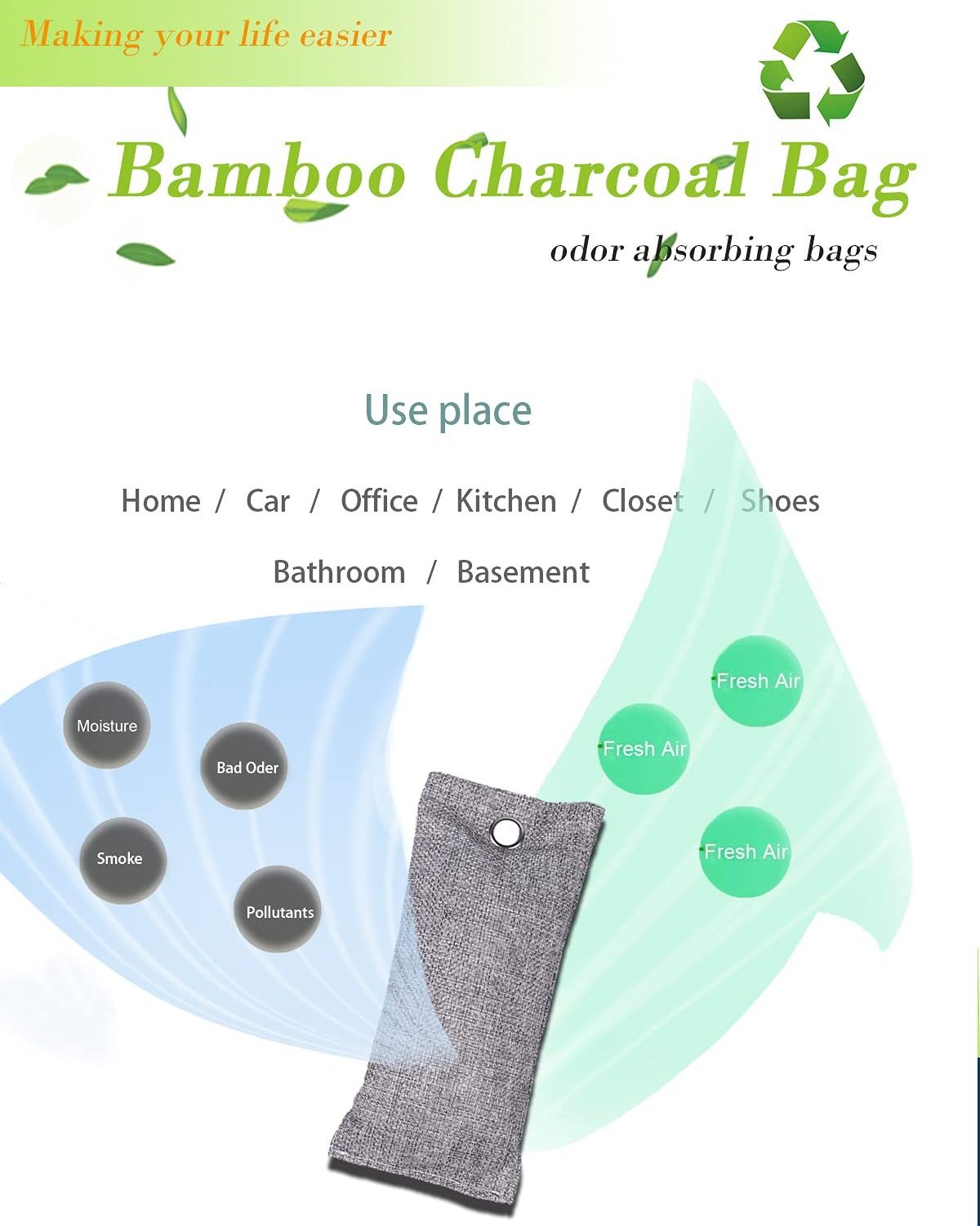 Hot Sale 100g Shoe Freshener Shoe Activated Charcoal Bags Car Odor Absorber Bamboo Charcoal Air Purifying Bag