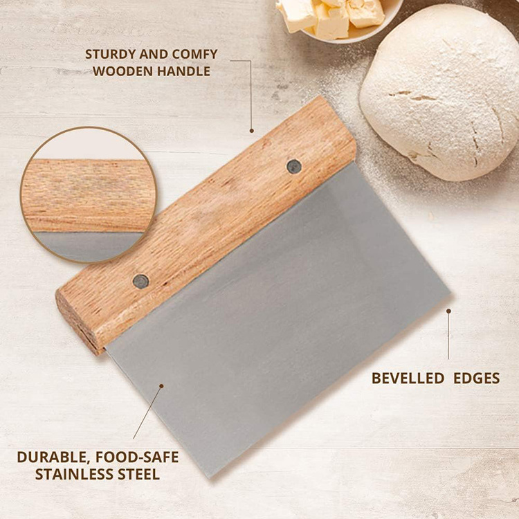 stainless steel dough scraper with wood handle bread lame dough scoring tool dough roller baking tool for pizza bread pastry