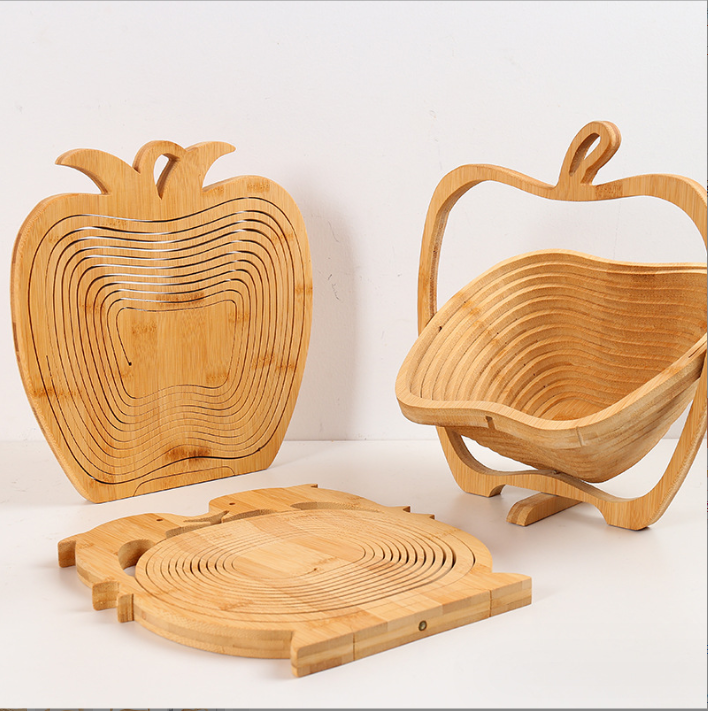 Hot selling foldable hanging fruit wooden basket bamboo basket