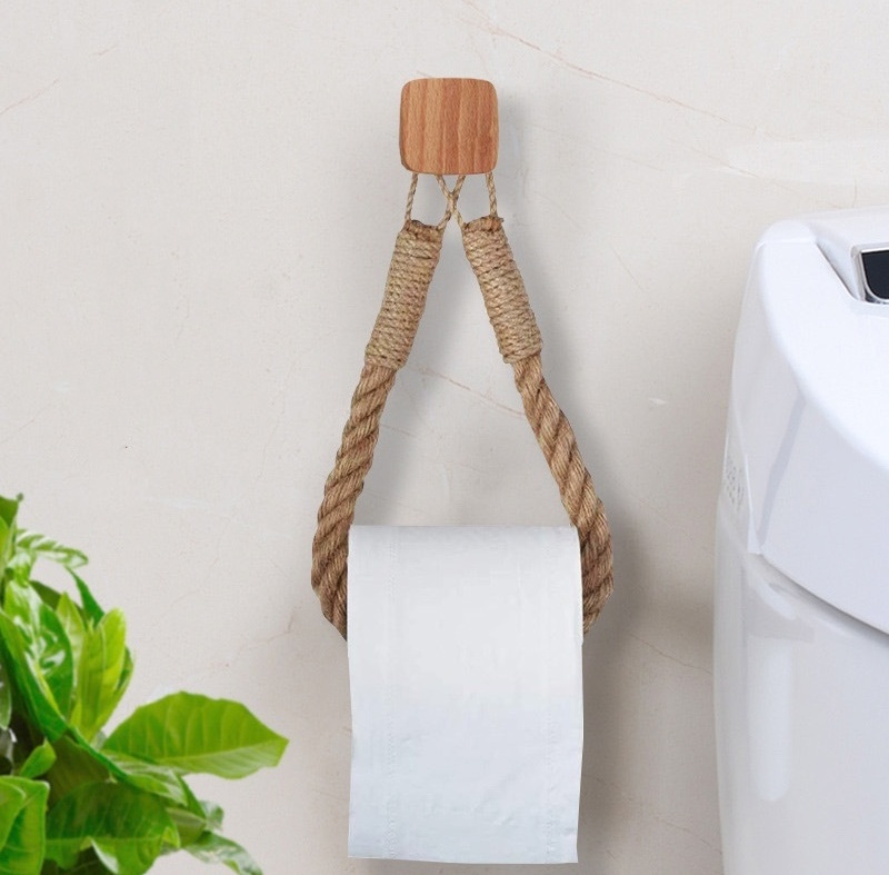 Natural Eco-Friendly Bathroom Paper Roll and Towel Rack Wall Storage Creative No-Punch Foldable Washcloth Shelf