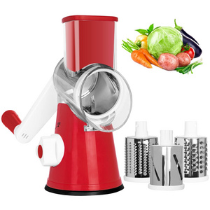 Private label cheese grater vegetable slicer with 3 drum stainless steel blades manual tabletop drum cheese grater 3 in 1 rotary