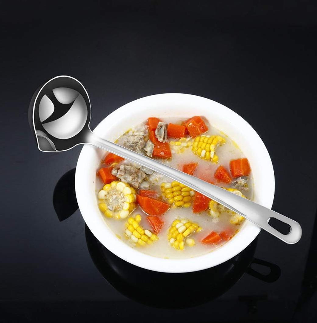 Private label wholesale oil separator soup ladle stainless steel cooking spoons with long handle kitchen soup dinner spoon