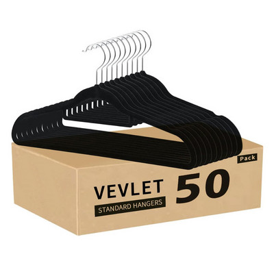 Black Velvet Hangers 50 Pack Premium Clothes Non-Slip Felt Hangers Sturdy Heavy Duty Coat Durable Suit for Space Saving