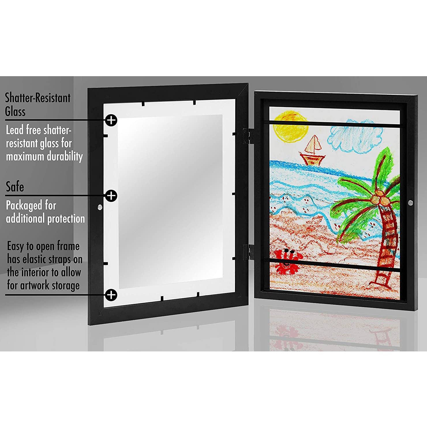 Hot Sale Kids Artwork Picture Frame changeable Black Wood Shatter Resistant Glass kid art frame for Horizontal & vertical