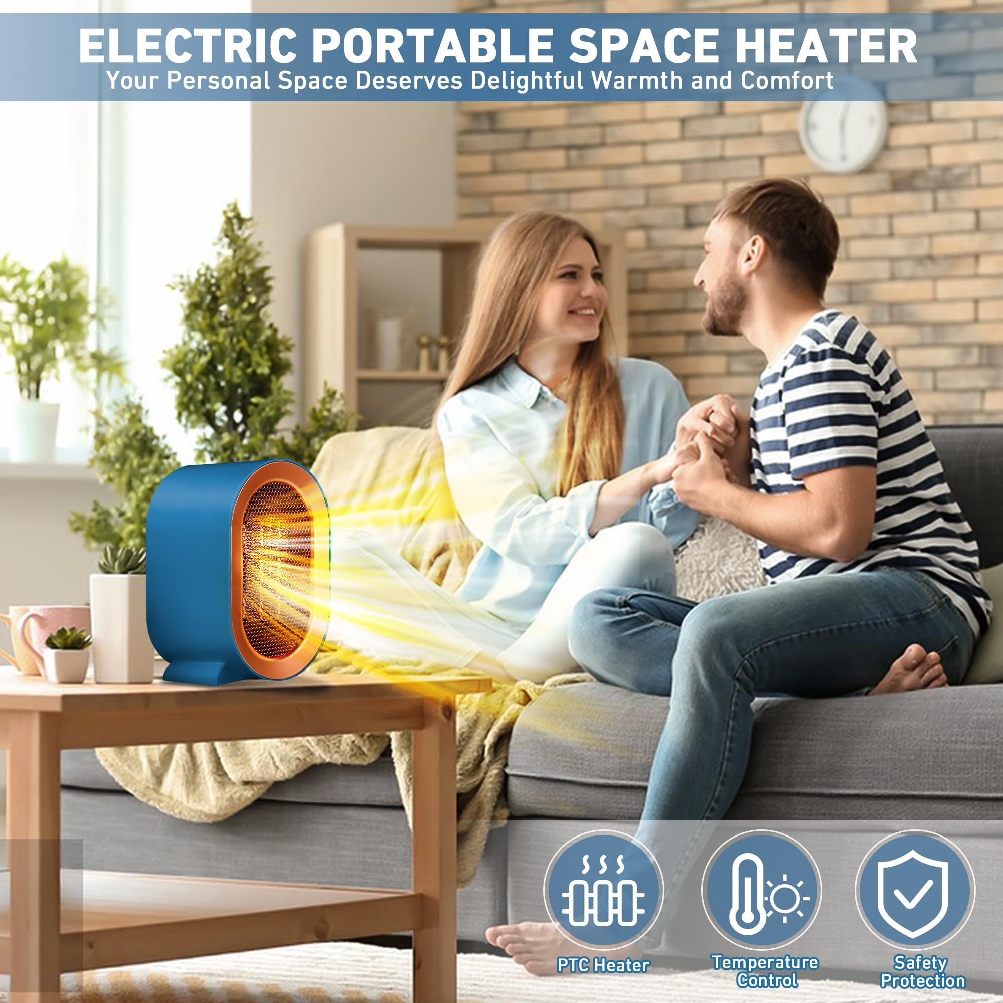 Mini Heater Winter Fast Heating 1200W Rotatable Portable Blue Safe Space Heaters Electric Mini Heater