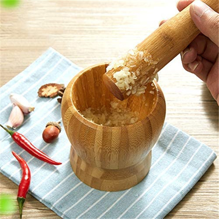 Custom Logo Wooden Mortar And Pestle Kitchen Tools Spice Masher Bamboo Garlic Masher