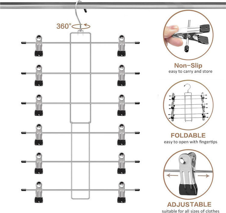 Pants Hangers Space Saving 6 Tier Closet Organizers And Storage Skirt Hangers with Clips For Clothes Jeans Scarf