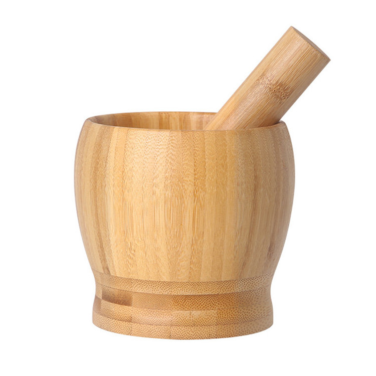 Custom Logo Wooden Mortar And Pestle Kitchen Tools Spice Masher Bamboo Garlic Masher