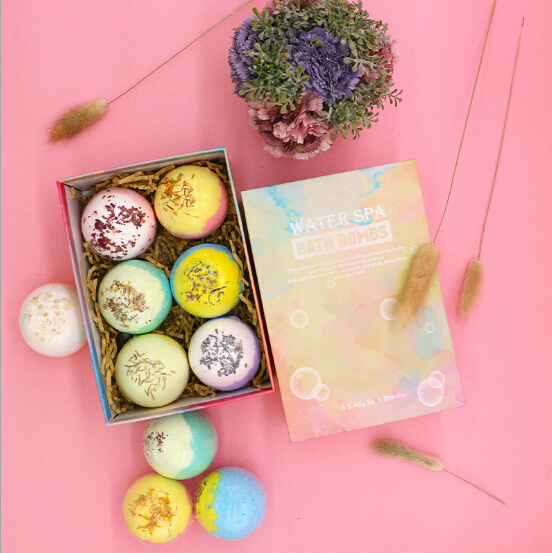 High quality 6pcs pack colored girlfriend gift bath bomb box bubble bath bathbombs