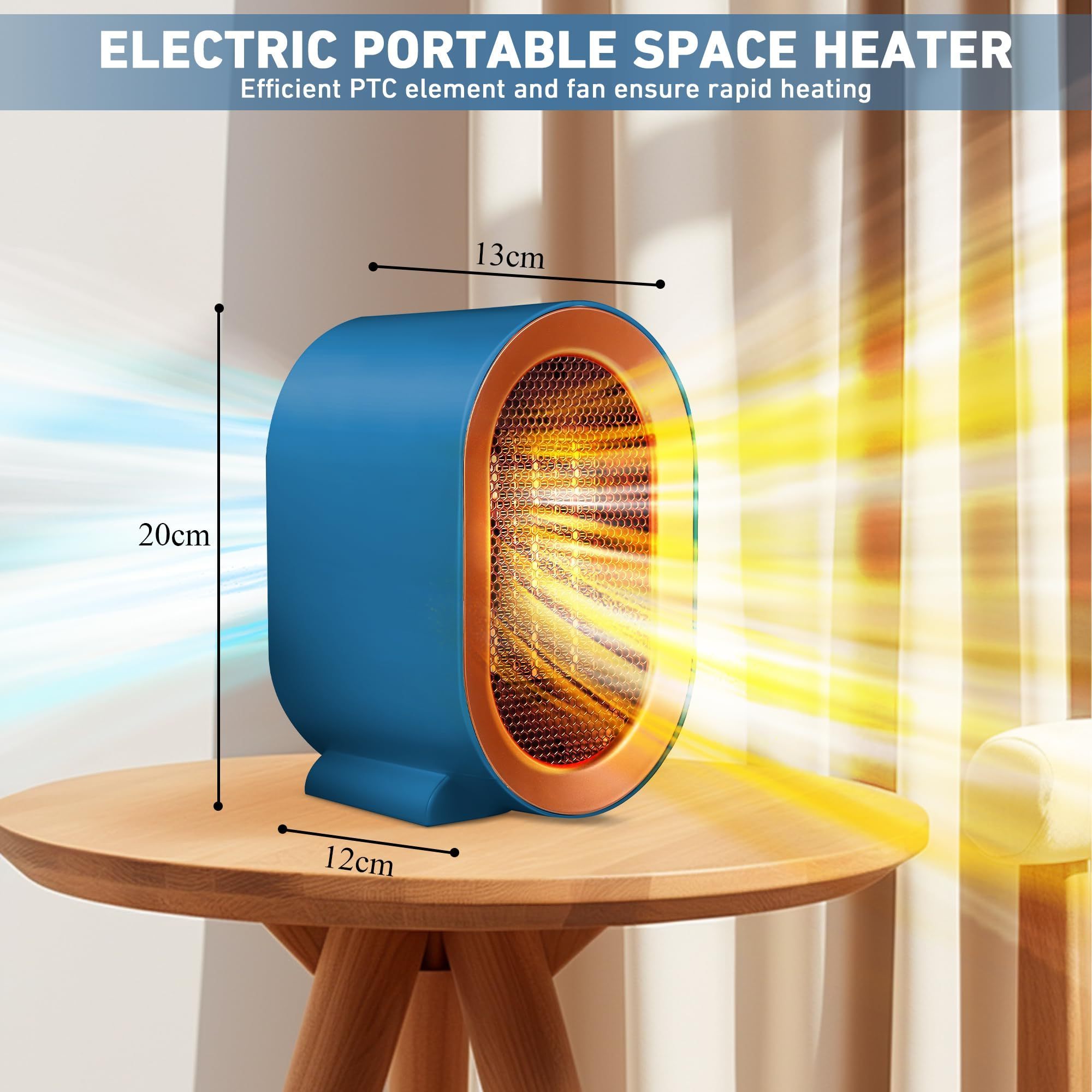 Mini Heater Winter Fast Heating 1200W Rotatable Portable Blue Safe Space Heaters Electric Mini Heater