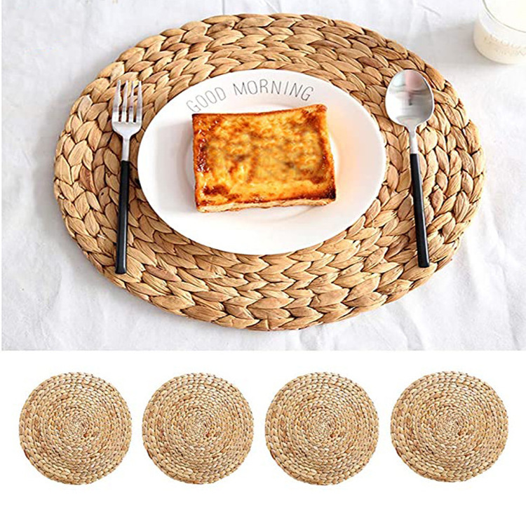 Natural Round Water Hyacinth Woven Placemats Rattan Placemats Round Placemats Heat Resistant