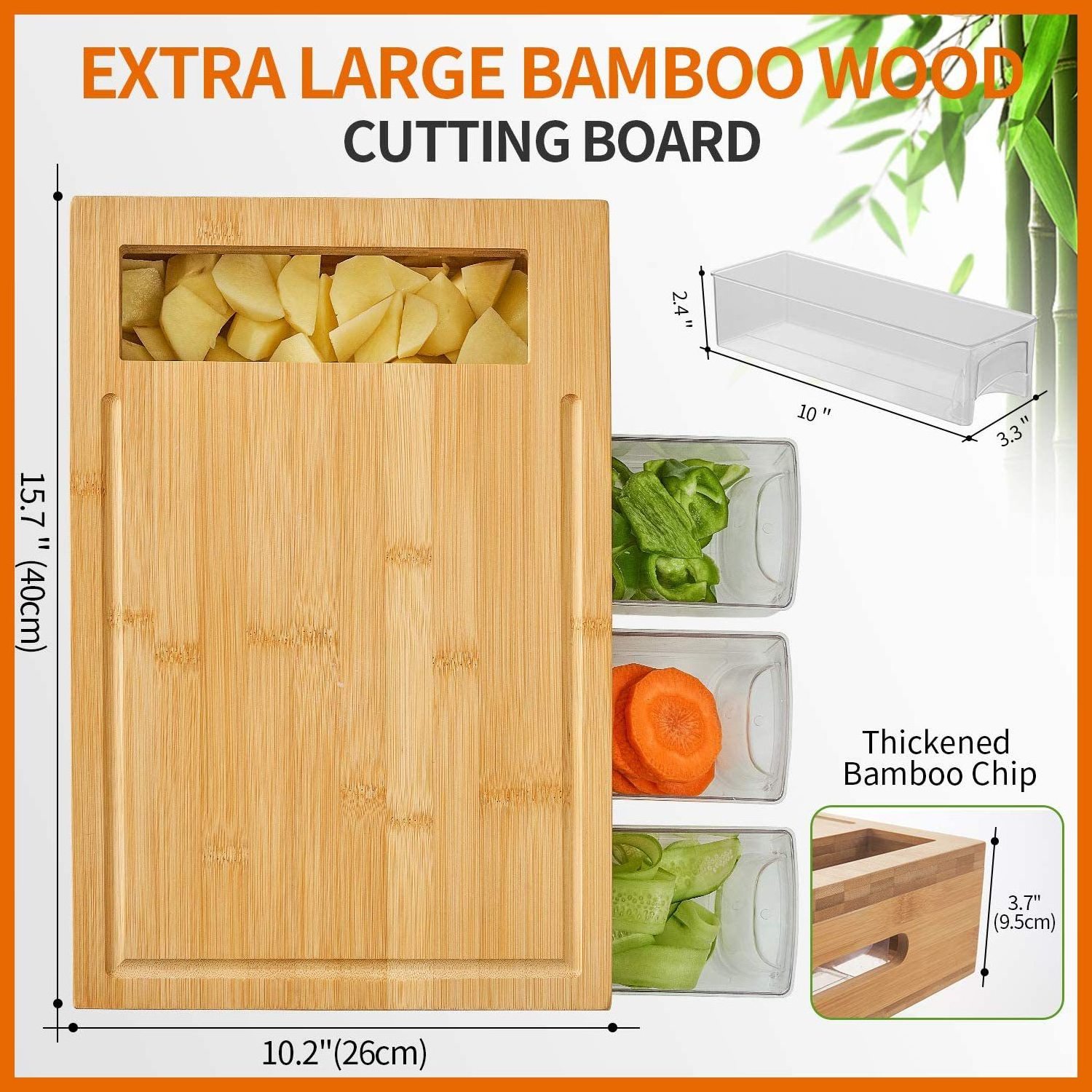 Hot Sale Large Bamboo Cutting Board Chopping Blocks Board With Trays Draws Wood Butcher Block With 4 Drawers